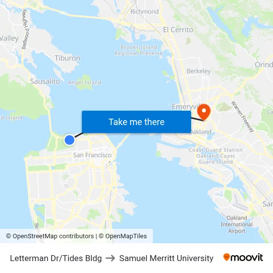 Letterman Dr/Tides Bldg to Samuel Merritt University map