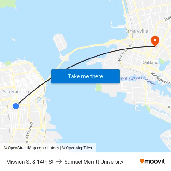 Mission St & 14th St to Samuel Merritt University map