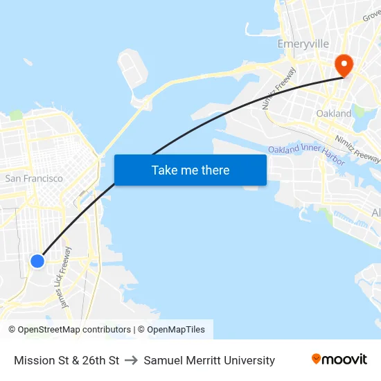 Mission St & 26th St to Samuel Merritt University map