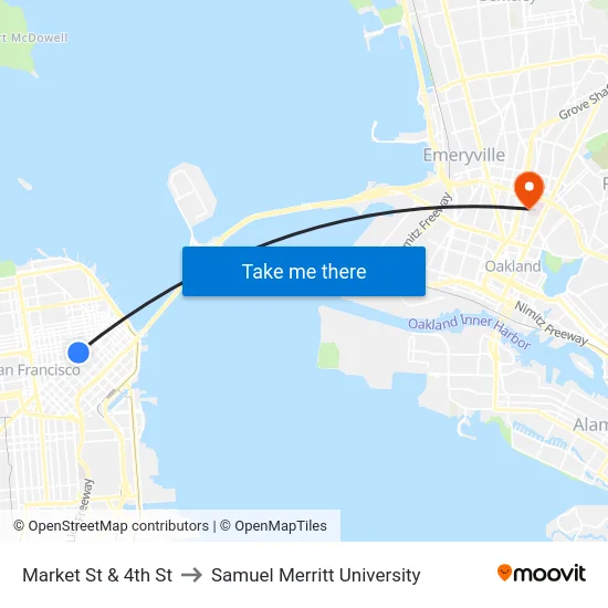 Market St & 4th St to Samuel Merritt University map