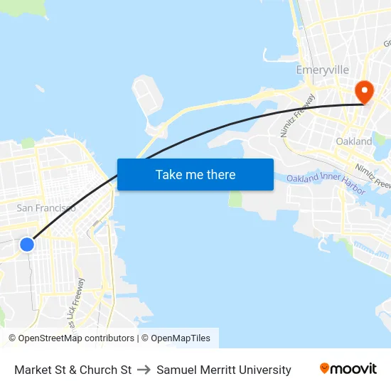 Market St & Church St to Samuel Merritt University map