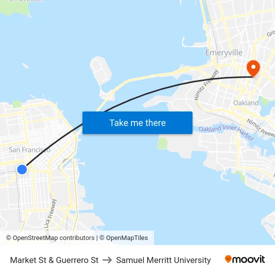 Market St & Guerrero St to Samuel Merritt University map
