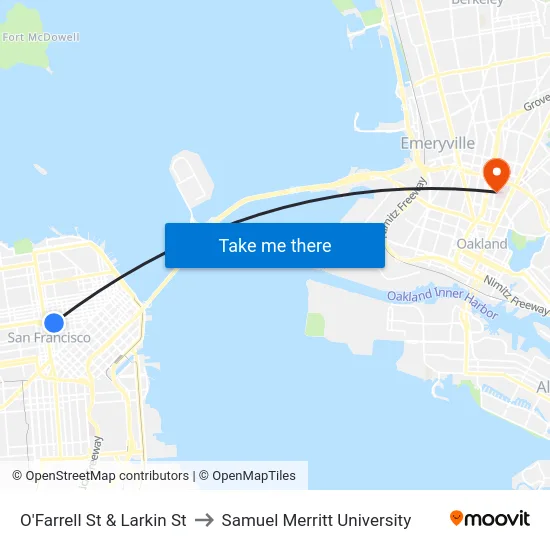 O'Farrell St & Larkin St to Samuel Merritt University map