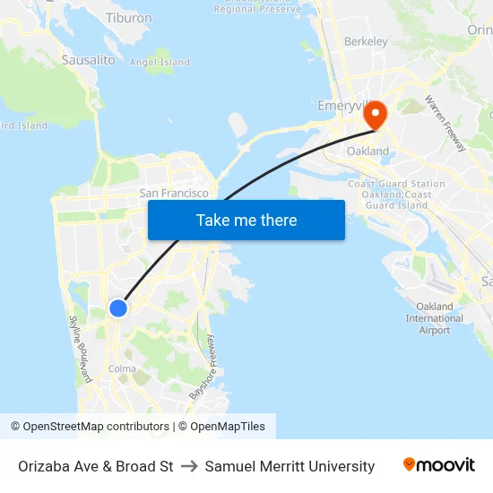 Orizaba Ave & Broad St to Samuel Merritt University map