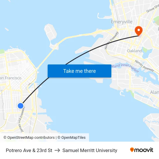 Potrero Ave & 23rd St to Samuel Merritt University map