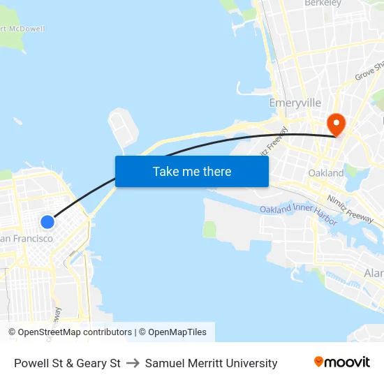 Powell St & Geary St to Samuel Merritt University map