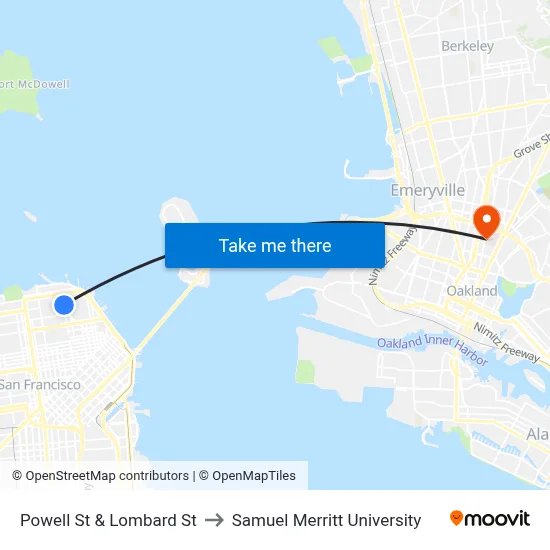 Powell St & Lombard St to Samuel Merritt University map