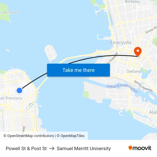 Powell St & Post St to Samuel Merritt University map