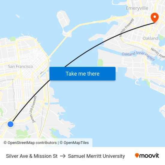 Silver Ave & Mission St to Samuel Merritt University map