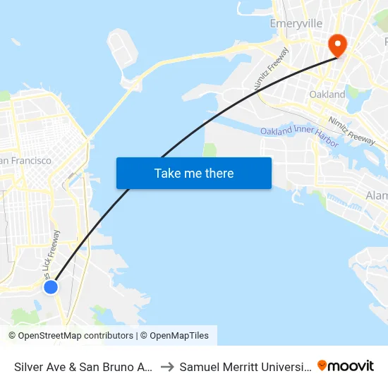 Silver Ave & San Bruno Ave to Samuel Merritt University map