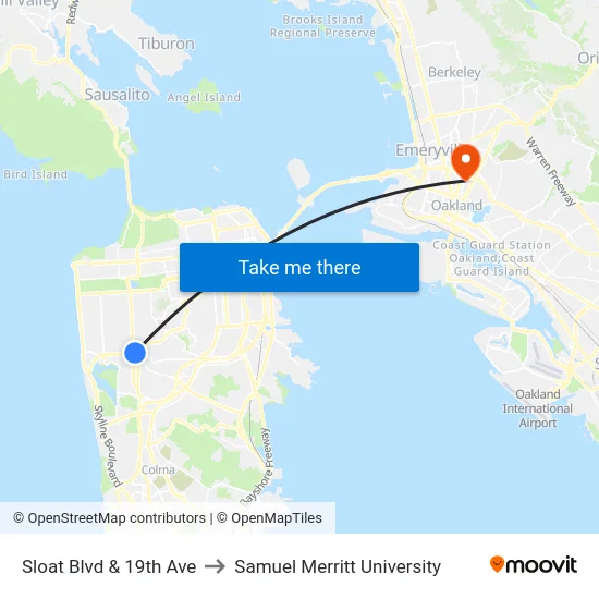 Sloat Blvd & 19th Ave to Samuel Merritt University map