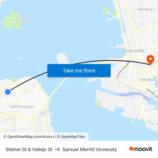 Steiner St & Vallejo St to Samuel Merritt University map