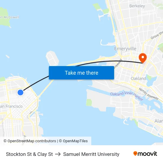Stockton St & Clay St to Samuel Merritt University map