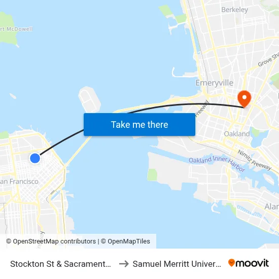 Stockton St & Sacramento St to Samuel Merritt University map
