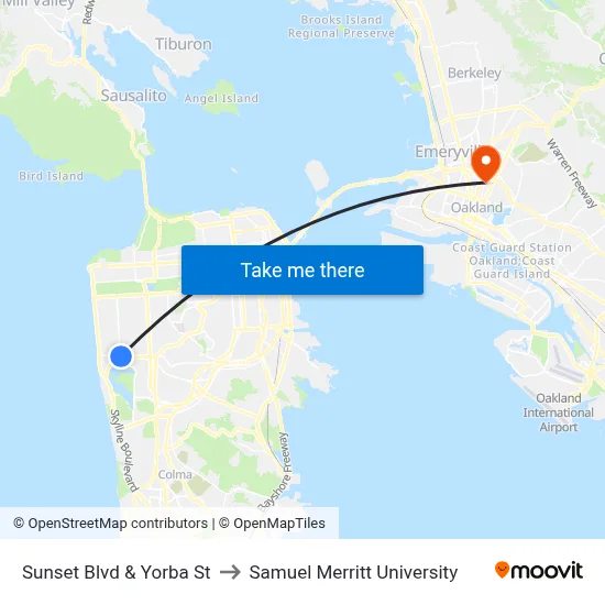 Sunset Blvd & Yorba St to Samuel Merritt University map