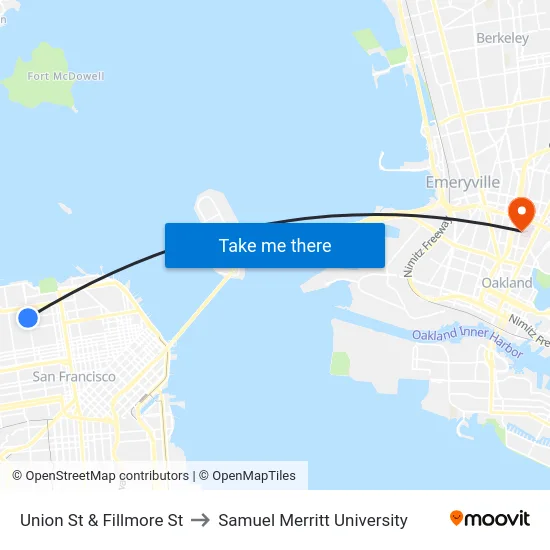 Union St & Fillmore St to Samuel Merritt University map