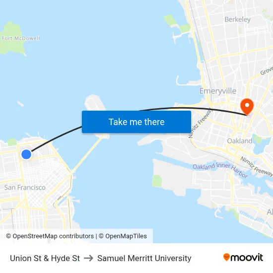 Union St & Hyde St to Samuel Merritt University map