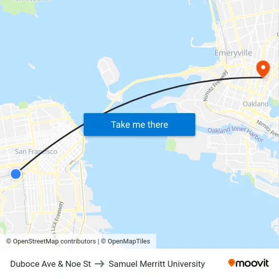 Duboce Ave & Noe St to Samuel Merritt University map
