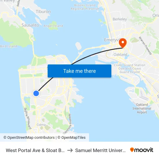 West Portal Ave & Sloat Blvd to Samuel Merritt University map