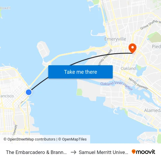 The Embarcadero & Brannan St to Samuel Merritt University map