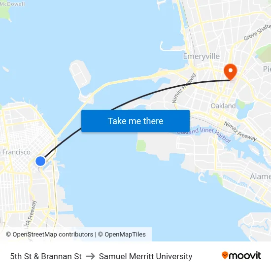 5th St & Brannan St to Samuel Merritt University map