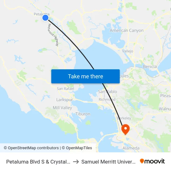 Petaluma Blvd S & Crystal Ln to Samuel Merritt University map