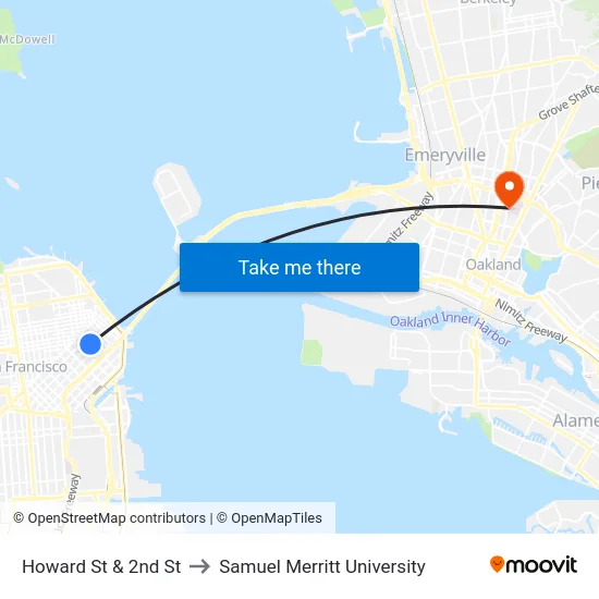 Howard St & 2nd St to Samuel Merritt University map