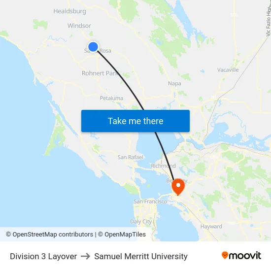 Division 3 Layover to Samuel Merritt University map