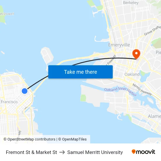 Fremont St & Market St to Samuel Merritt University map