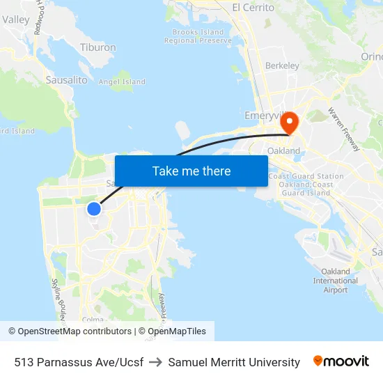 513 Parnassus Ave/Ucsf to Samuel Merritt University map