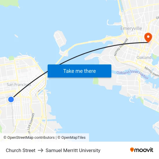 Church Street to Samuel Merritt University map