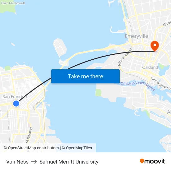 Van Ness to Samuel Merritt University map