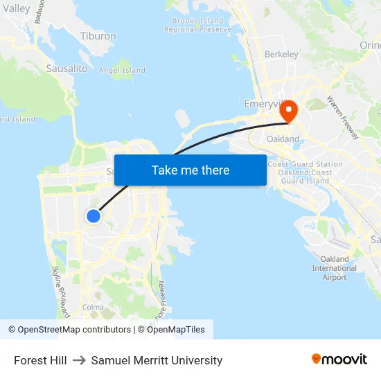 Forest Hill to Samuel Merritt University map
