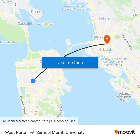 West Portal to Samuel Merritt University map