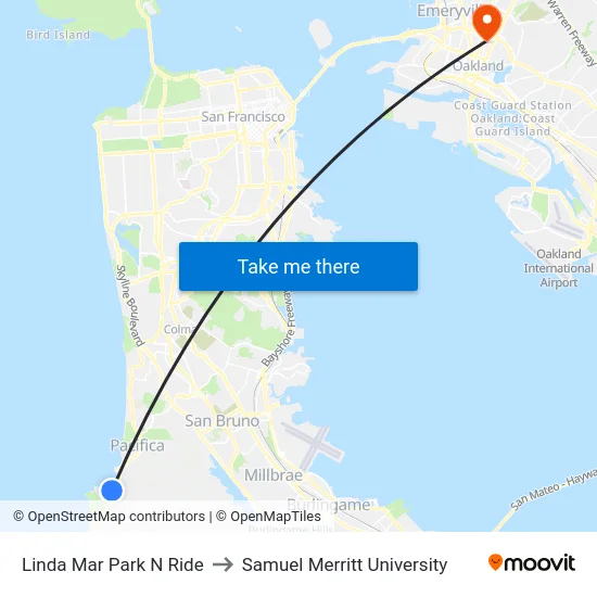 Linda Mar Park N Ride to Samuel Merritt University map