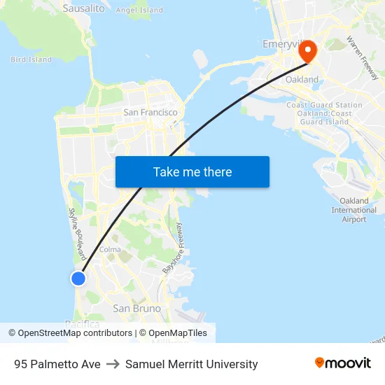 95 Palmetto Ave to Samuel Merritt University map