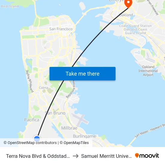 Terra Nova Blvd & Oddstad Blvd to Samuel Merritt University map