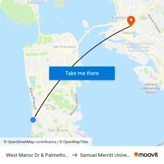 West Manor Dr & Palmetto Ave to Samuel Merritt University map