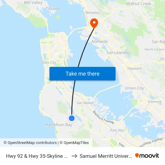Hwy 92 & Hwy 35-Skyline Blvd to Samuel Merritt University map