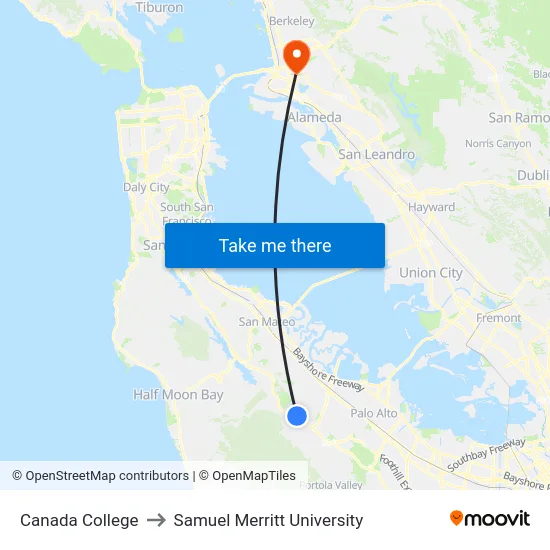 Canada College to Samuel Merritt University map