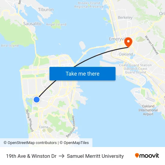 19th Ave & Winston Dr to Samuel Merritt University map