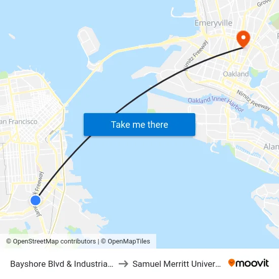 Bayshore Blvd & Industrial St to Samuel Merritt University map