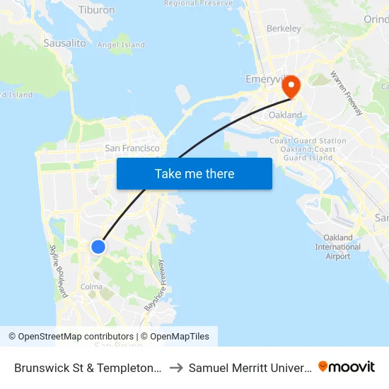 Brunswick St & Templeton Ave to Samuel Merritt University map