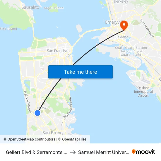 Gellert Blvd & Serramonte Blvd to Samuel Merritt University map