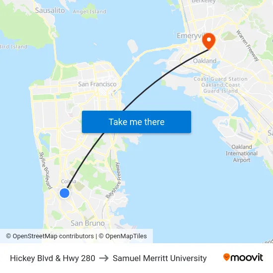 Hickey Blvd & Hwy 280 to Samuel Merritt University map