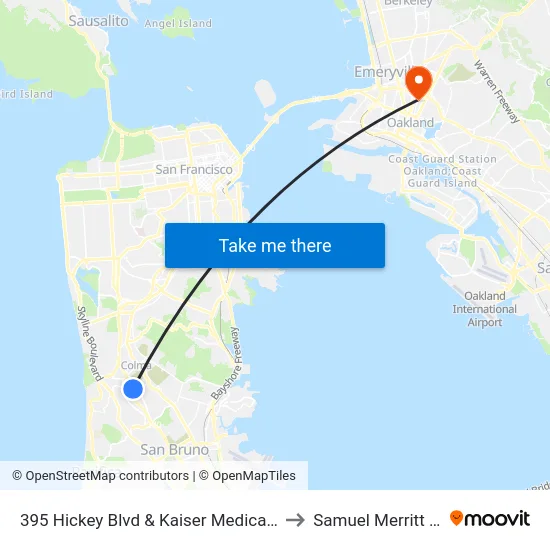 395 Hickey Blvd & Kaiser Medical Offices Driveway to Samuel Merritt University map