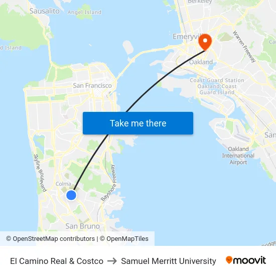 El Camino Real & Costco to Samuel Merritt University map