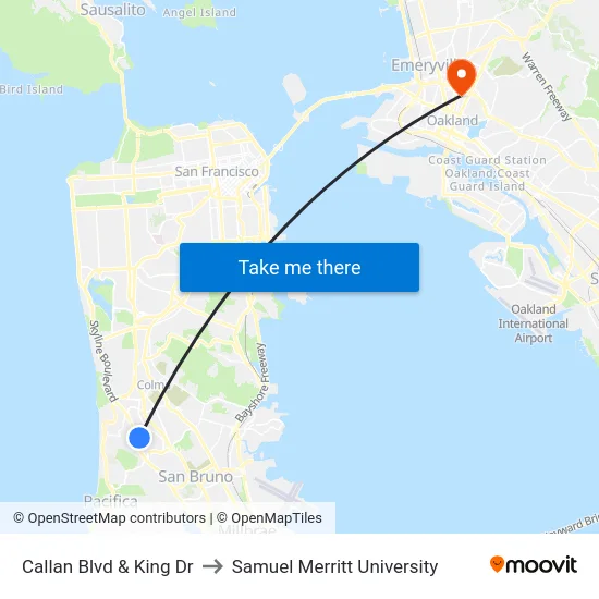 Callan Blvd & King Dr to Samuel Merritt University map