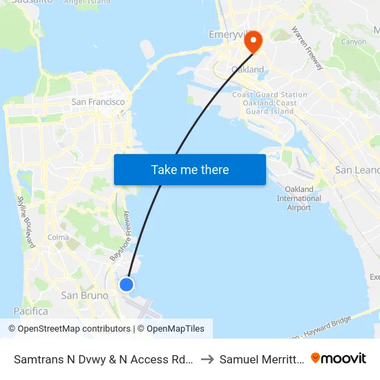 Samtrans N Dvwy & N Access Rd-Safe Harbor Shelter to Samuel Merritt University map