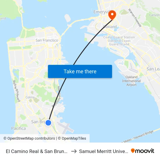 El Camino Real & San Bruno Ave to Samuel Merritt University map
